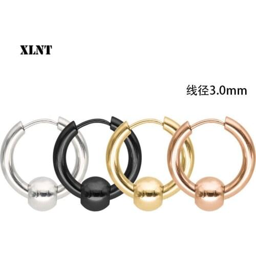 XLNT Gold/Rose/Black/Silver Color Simple Stainless Steel Ear Bone Hoop Earrings Mini Small Round Circle Earrings Hoops