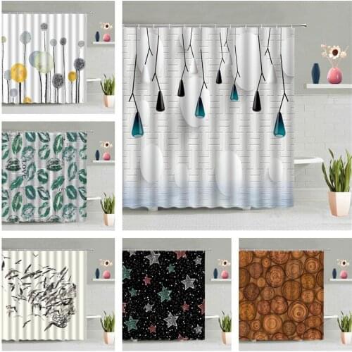 Modern Geometry Shower Curtain Plant Dandelion Green Lips Red Fan Stars Bird Woodiness Stripe Simplicity Waterproof Decor Set