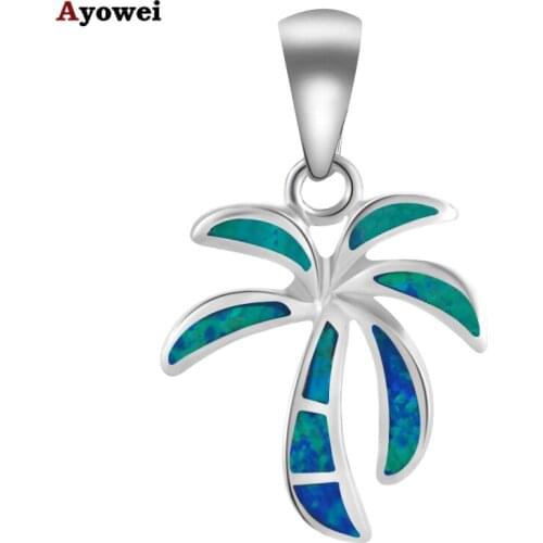 Stylish coconut tree design new arival Blue Fire Opal Fashion jewelry Stamped Silver Necklace Pendants for Ladies OP554A