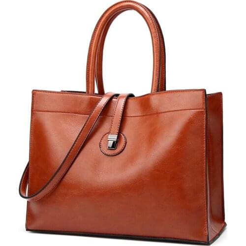 2021 Bag New PU Leather Pure Color Oil Wax Leather Tote Bag Cross-border New Large-capacity Portable Mummy Bag