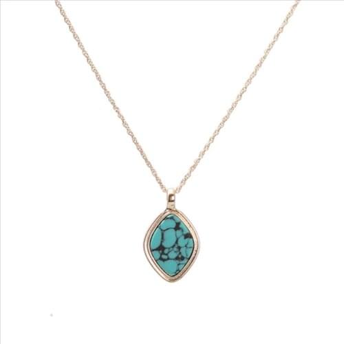Light Yellow Gold Color Abalone Shell Rhombus Pendant Link Chain Necklace Green Turquoises Stone Jewelry