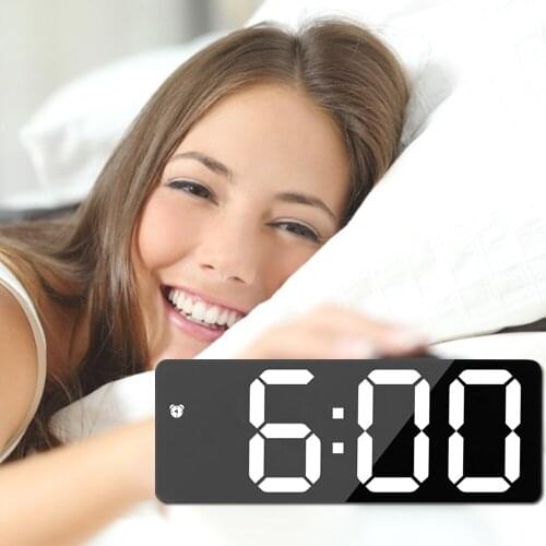 LED Digital Clock Time Temperature Display Snooze Voice Control Voice Control Acrylic/Mirror Alarm Clock Bedside