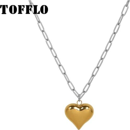 TOFFLO Stainless Steel Jewelry INS Exaggerated Peach Heart Love Pendant Necklace Female Punk Clavicle Chain BSP1077