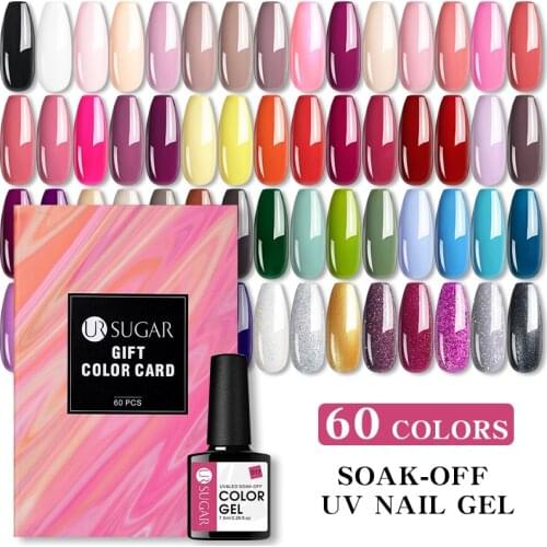 UR SUGAR 60pcs Colors 7.5ml Soak Off Gel Nail Polish Kit Nude Gray Purple Color And Glitter Pastel Gel Nail Kit With Color Card