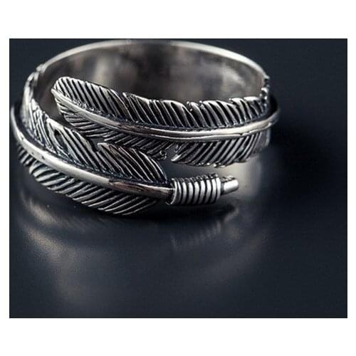 Vintage Silver Plated Womens Ring Personality Feathers Arrow Adjustable Opening Rings for Men Punk Jewelry Party Gifts