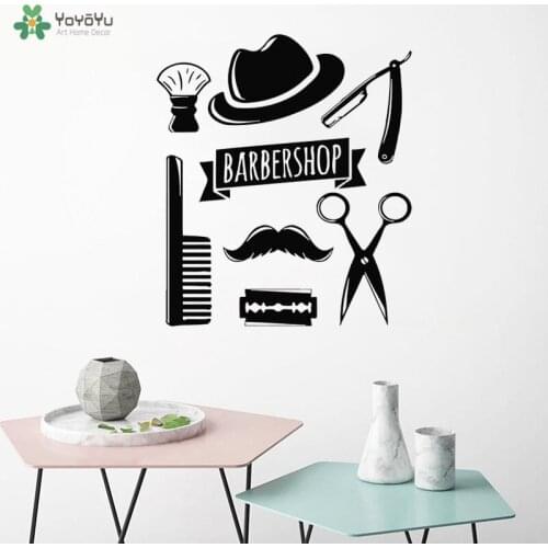 YOYOYU Wall Decal Man Barber Shop Hair Cut Tools Vinyl Wall Stickers Modern Wallpaper Stylist Hairdresser Man Face Salon QQ452