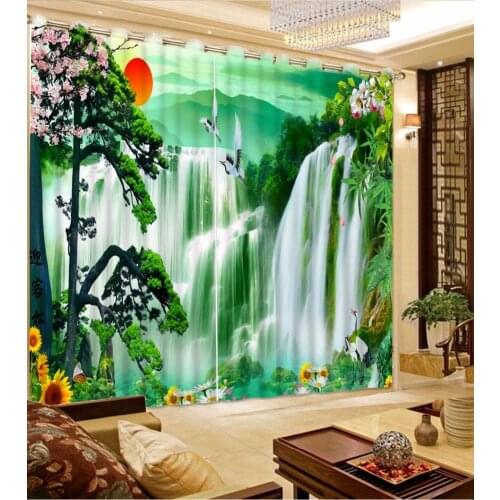 3D Curtain Photo Customize Size Mountain River Waterfall Sunrise Curtains For Bedroom Curtains For Living Room