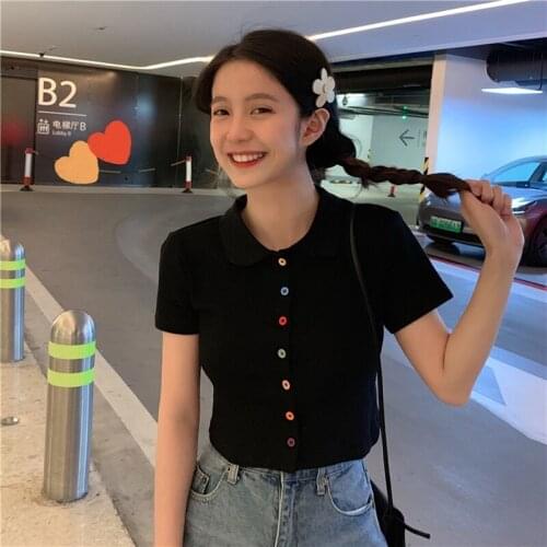 T Shirt Women Casual Short Sleeve T-shirt Slim Knitted Polo Shirt Summer Women T-shirt Harajuku