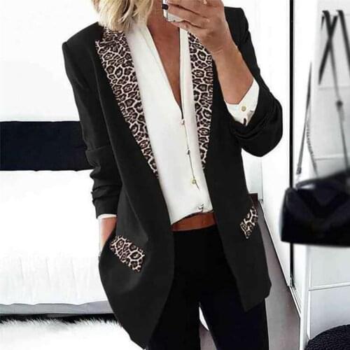 Office Lady Blazer Leopard Print Fake Flap Pockets Autumn Winter Long Sleeve Lapel Suit Jacket Blazers For Women Elegant Stylish