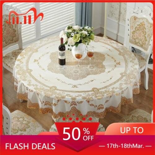 Golden of European Style PVC Tablecloth Household round Tablecloth Waterproof and Oil-Proof Hotel Restaurant Tablecloth Pure