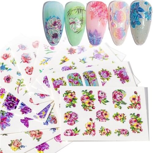 1 Pc 3D Fashion Color Embossed Flower Nail Sticker Water Slide Nail Art Decals Acrylic Adhesive Manicure Decoration Tools JY11