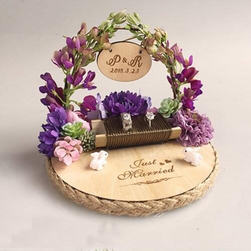 1pcs creative engagement party decorations Customized bird nest flower Rustic Wedding bearer cushion custom name ring pillow