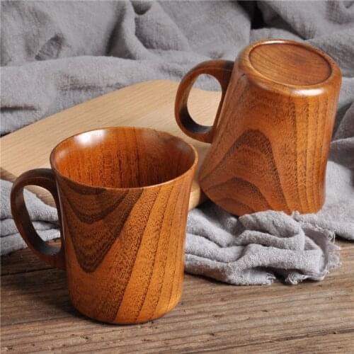 1Pc Retro Handmade Natural Wooden Cup Tea Coffee Milk Mug with Handle Tea/Milk/Breakfast Coffee Cup