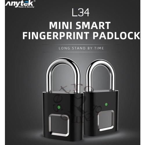 10pcs/lot Anytek Lock L34 Fingerprint lock Security Keyless USB Rechargeable Mini Door Luggage Aluminum alloy fingerprint Lock