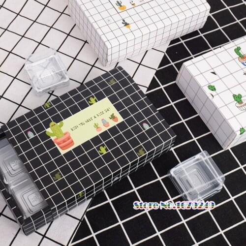 19.3x5.3x13.5cm Ins Black and white checks Cactus Moon Cake Box,biscuit candy pancake paper box.gift boxes 100pcs/lot