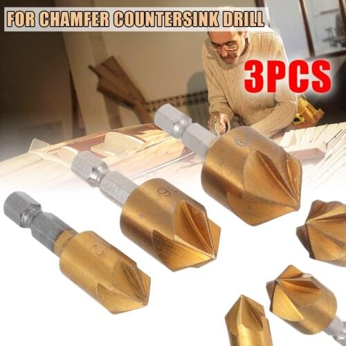 3pcs HSS 12/16/19mm Chamfer Countersink Drill 90 Degrees Chamfer Cutter Debur Countersink Drill Bit 5 Flute For Woodworking