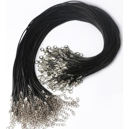 20pcs 45mm Braided Adjustable Black Leather Rope Wax Cord DIY Handmade Necklace Pendant Lobster Clasp String Cord Jewelry Chains