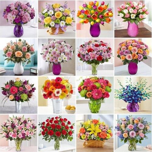 DIY 5D Diamond Painting Vase Cross Stitch Full Round/Square Drill Flower Diamond Embroidery Mosaic Art Home Decor Manual Gift