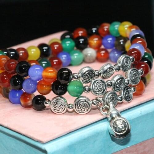 Wholesale factory outlet 6mm round beads multicolor natural agat onyx carnelian bracelet multilayers women diy jewelry B2204