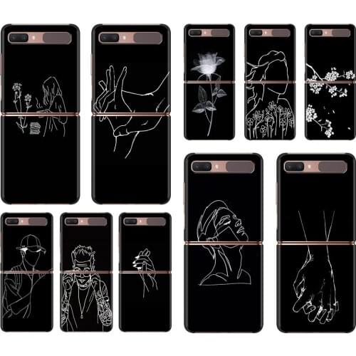 Abstract Art Line Face Cover For Samsung Galaxy Z Flip 5G Foldable Cell Phone Case ZFlip 6.7" Black PC Fold Hard Shell Coque