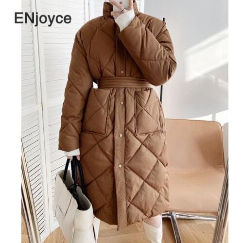 2020 Long Down Cotton Jacket Women Parka Loose Warm Coat Winter Female Long Sleeve Winter Coat Stand Collar Padded Outerwear
