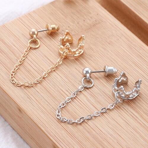 Long Temperament Non-pierced Earrings Crown U-shaped Hollow Chain Fashion Popular Stud Earrings Jewelry Female 2021 New Gift