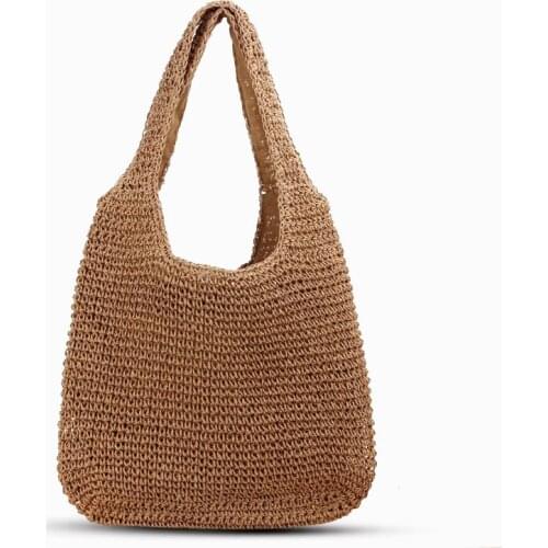 European American one-shoulder straw bag Sen series hand-woven bag casual Tote Shoulder Handbags wild large-capacity beach bag