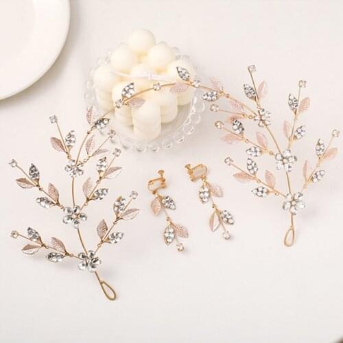 European and American gold leaf diamond hair head ornaments bride wedding brigade photo hair ornaments set BN
