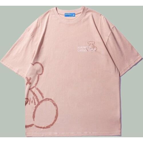 Harajuku Bear Graffiti Print T Shirt Men Summer Hip Hop Streetwear Loose Short Sleeve Tshirts Couple Oversize Unisex Casual Wear