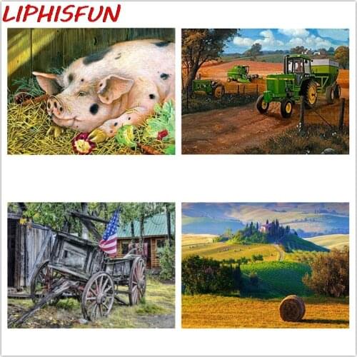 DIY Scenery 5D square diamond painting cross stitch crafts diamond embroidery farm tractor pig wall painting home decor