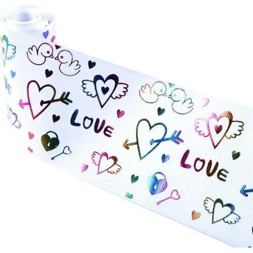 75mm 3" Heart Love Gold Silver Foil Valentines' Grosgrain Ribbon Fabric Bow-knot DIY Wrapping/Party/Art Crafts Home,50Yc14913