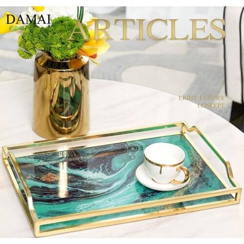 Nordic Creative Metal Trays Decorative Agate Gravel Texture Plating Craft Jewelry Skin-care Display Tray Dressing Table Decor
