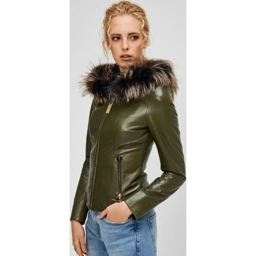 Genuine Leather Jacket Hooded Fur