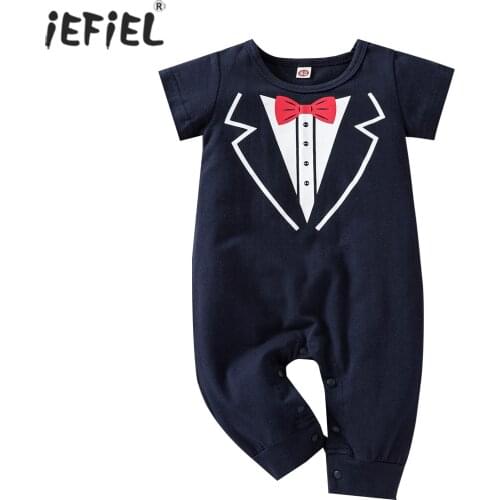 Newborn Baby Boy Girl Romper Summer Short Sleeves Bow Tie Gentleman Jumpsuit Bodysuit Little Gentleman Infant Baby Rompers