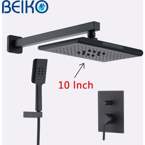 Matt Black Rain Shower Faucet System Set Bathroom Bath Mixer Tap Matt Brass Diverter Hand Held 10" Head Wall Arm Kit