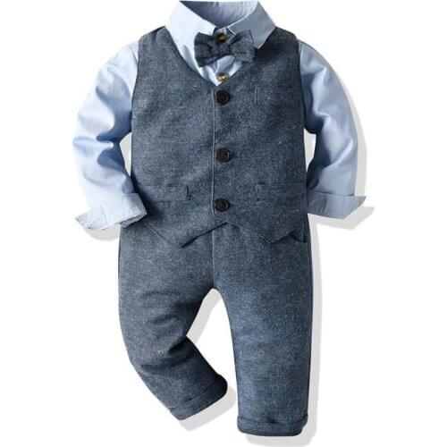 Menoea 3Pcs Fashion Boys Kids Sets Gentlemen Vest+Shirt+Pants Childrens Cotton Clothes Baby Boy Clothing Long Sleeve Suits