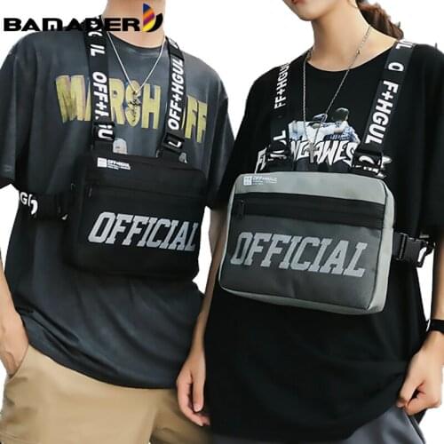 Male Letter Shoulder Square Waist Packs Streetwear Bags Women Canvas Tactical Bag Men Bullet Street Hip Hop Chest Vest Pack