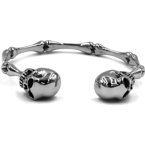 Wholesale Ghost Skull Bones Biker Cuff Bangle Stainless Steel Jewelry Vintage Cool Motor Biker Skull Men Bangle SJB0362