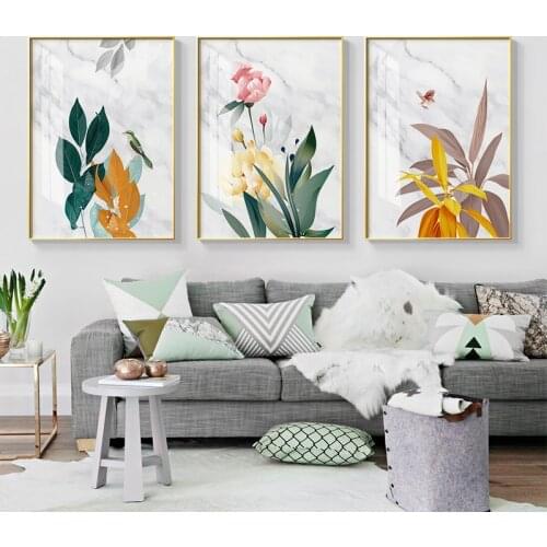 Pink Green Flower Leaf Nordic Poster Wall Art Canvas Painting Abstract Posters and Prints Wall Pictures for Living Room Decor