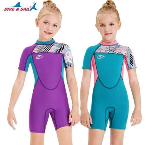 New childrens swimsuit 2.5mm neoprene childrens one-piece swimsuit short-sleeved wetsuit girls surfing jellyfish swimsuit