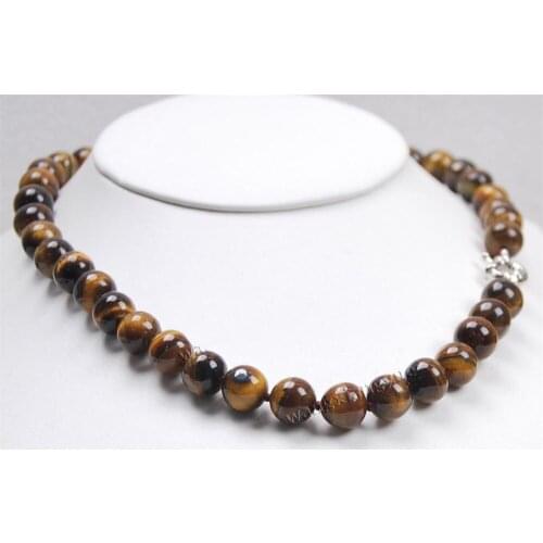 Natural 10MM tigers-eye beads necklace 18" shipping free