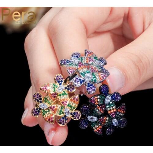 Pera Brilliant Micro Pave Multicolor CZ Adjustable Butterfly Shape Flower Rings for Wedding Engagement Party Women Jewelry R117