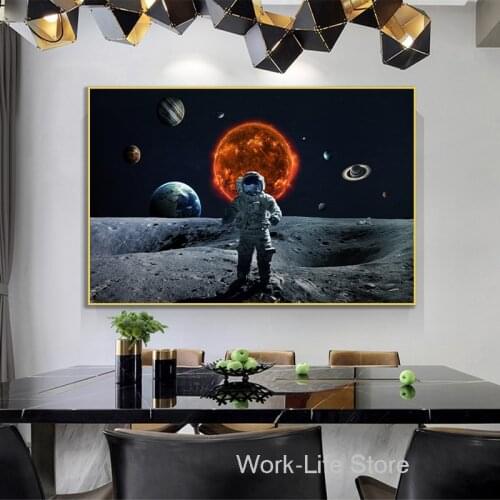 Earth Poster Prints Astronaut Nebula Space Art Galaxy Canvas Painting Wall Picture for Living Room Home Decoration No Frame