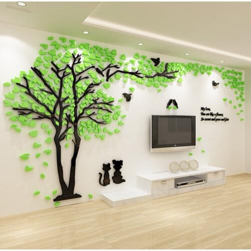Romantic Flower Tree Wall Decals Cats Dogs Birds 3D Poster Wall Sticker For Lvingroom TV Background Decor Letter Wallpaper Decal