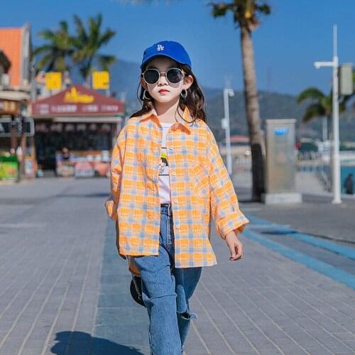 Girls Shirts Long-sleeved 2021 New Spring Shirts Teenagers Plaid Tops Girls Cotton Tops School Girl Shirts for Girls Blouse