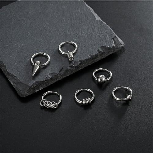 1PC Hip Hop Street Male Vintage Stainless Steel Stud Earrings Geometric Circle Punk Korean Party Jewelry Steampunk Accessories