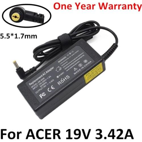 AC Adapter Charger 19V 3.42A 65W 5.5x1.7mm for Acer Aspire 5315 5630 5735 5920 5535 5738 6920 7520 Notebook Laptop Power Supply
