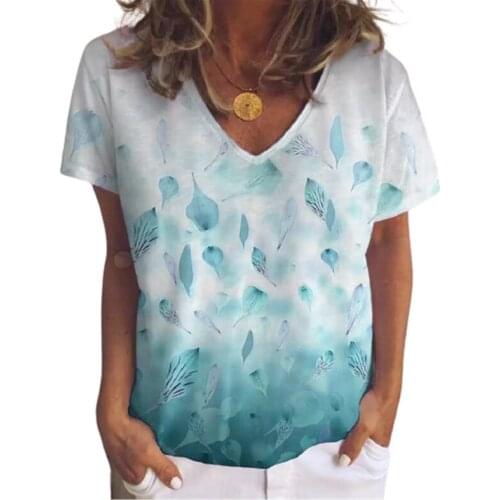 2021 New Women Gradient Leaves Print T-shirt Summer Casual Short Sleeve Oversized Custom Tshirt Top Ladies Clothes Drop Shipping