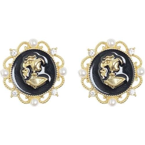 10 pair / lot fashion jewelry accessories new design metal pearl queen portrait aesthetic earrings for women