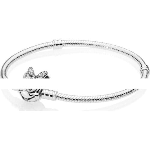 Real 925 Sterling Silver Moments Shimmering Mouse Portrait Fashion Bracelet Fit Pandora Women Bead Charm Bangle Gift DIY Jewelry